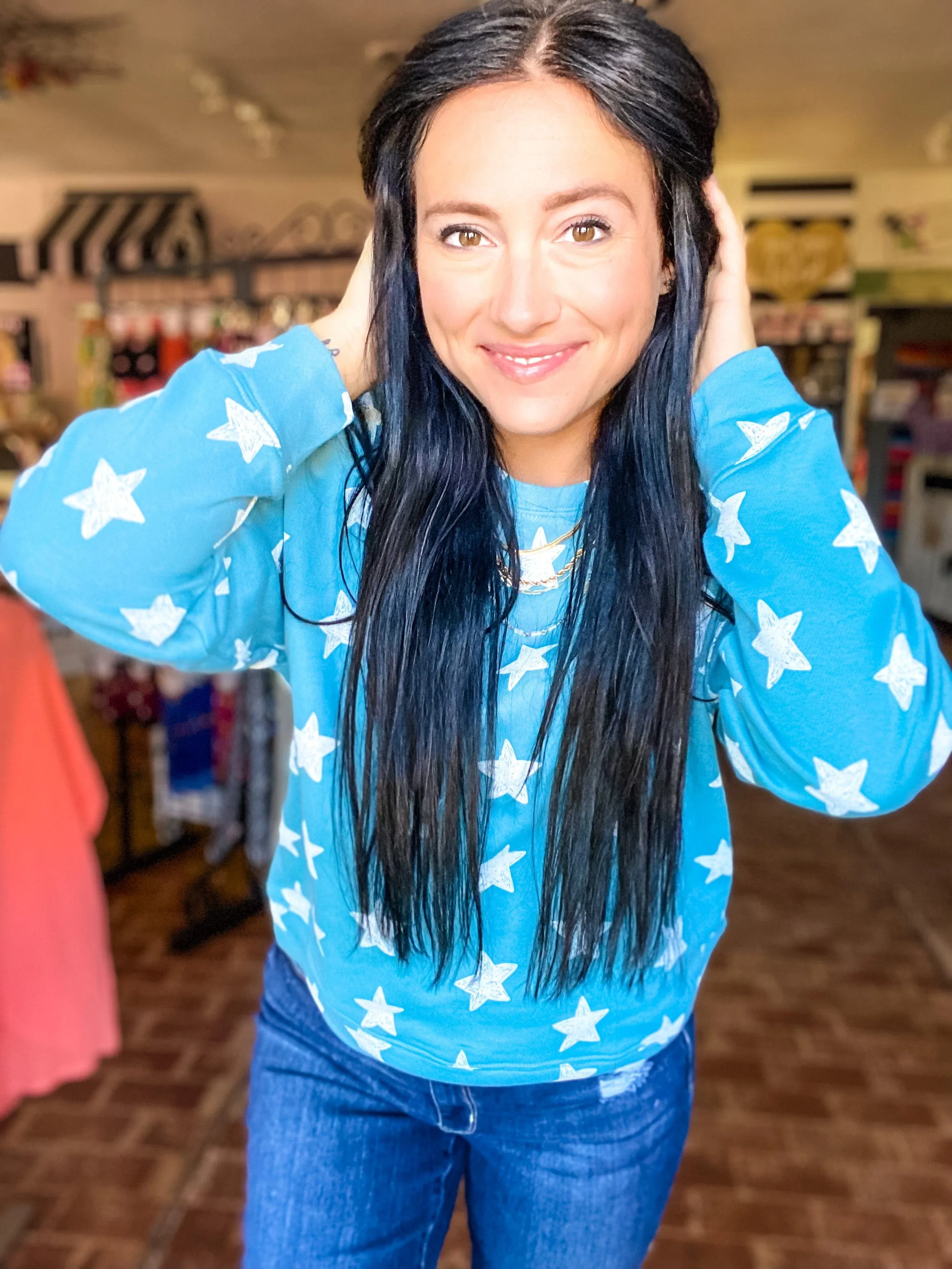 Blue Umgee Star Sweatshirt