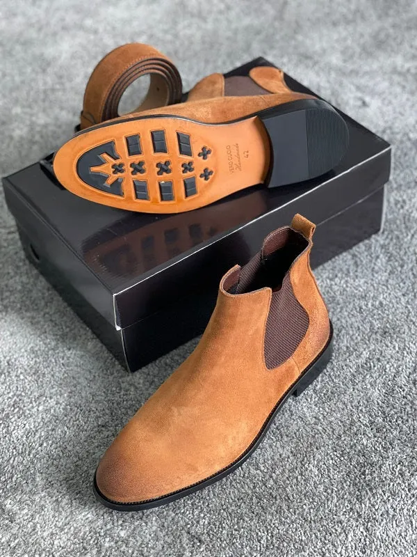 Bojoni Dayton Tan Suede Chelsea Boots