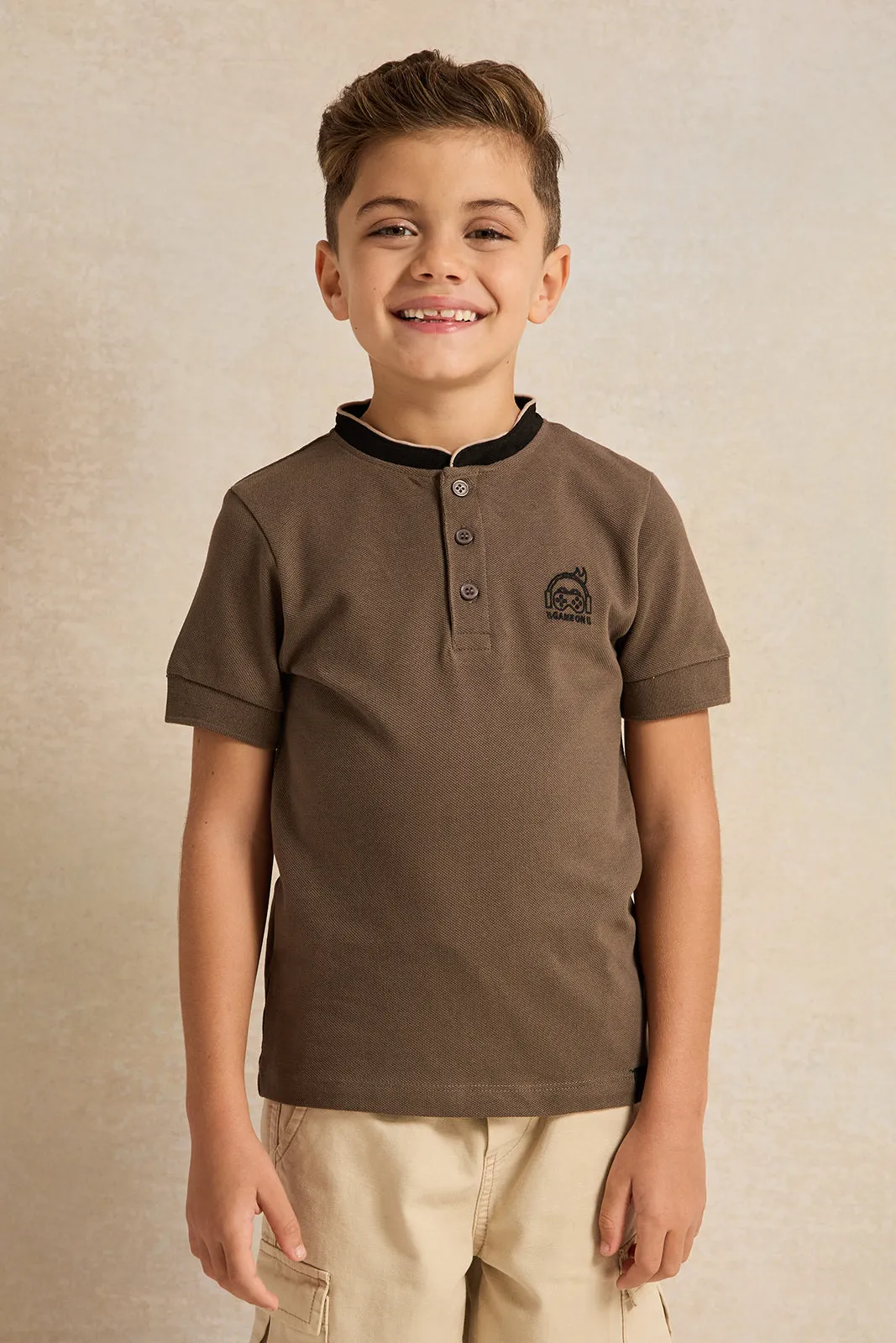 Boys Brown Short Sleeve Polo T-Shirt