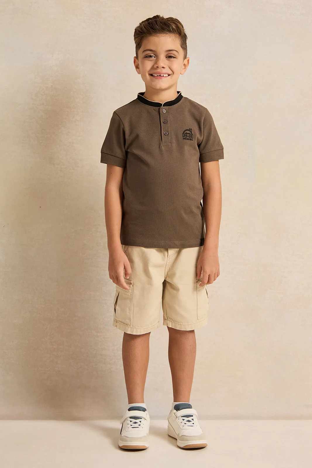 Boys Brown Short Sleeve Polo T-Shirt