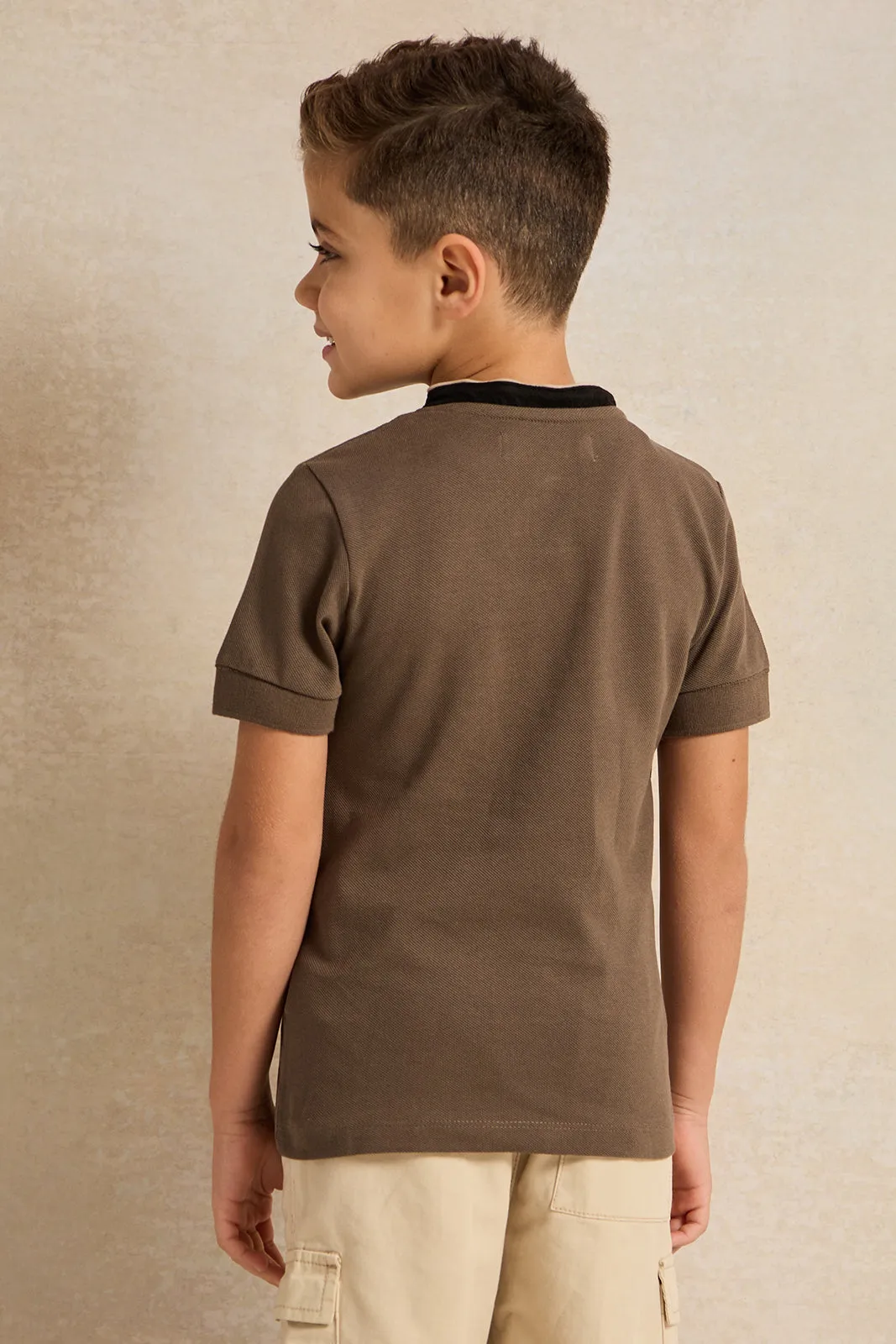 Boys Brown Short Sleeve Polo T-Shirt