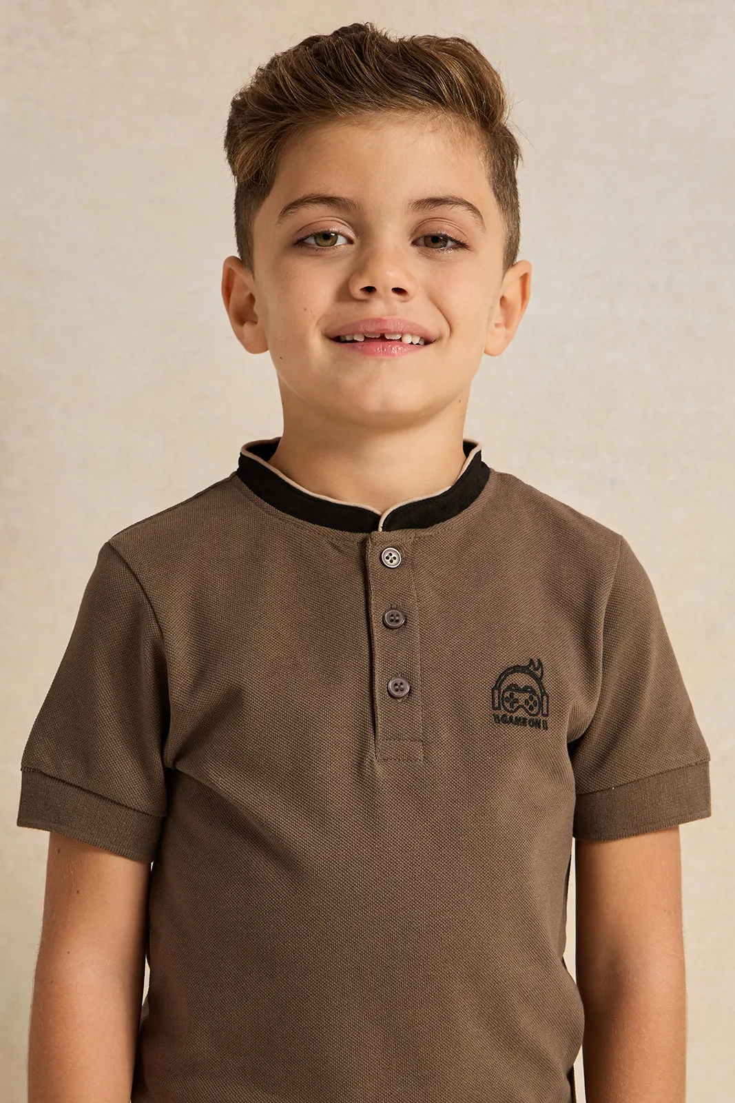 Boys Brown Short Sleeve Polo T-Shirt