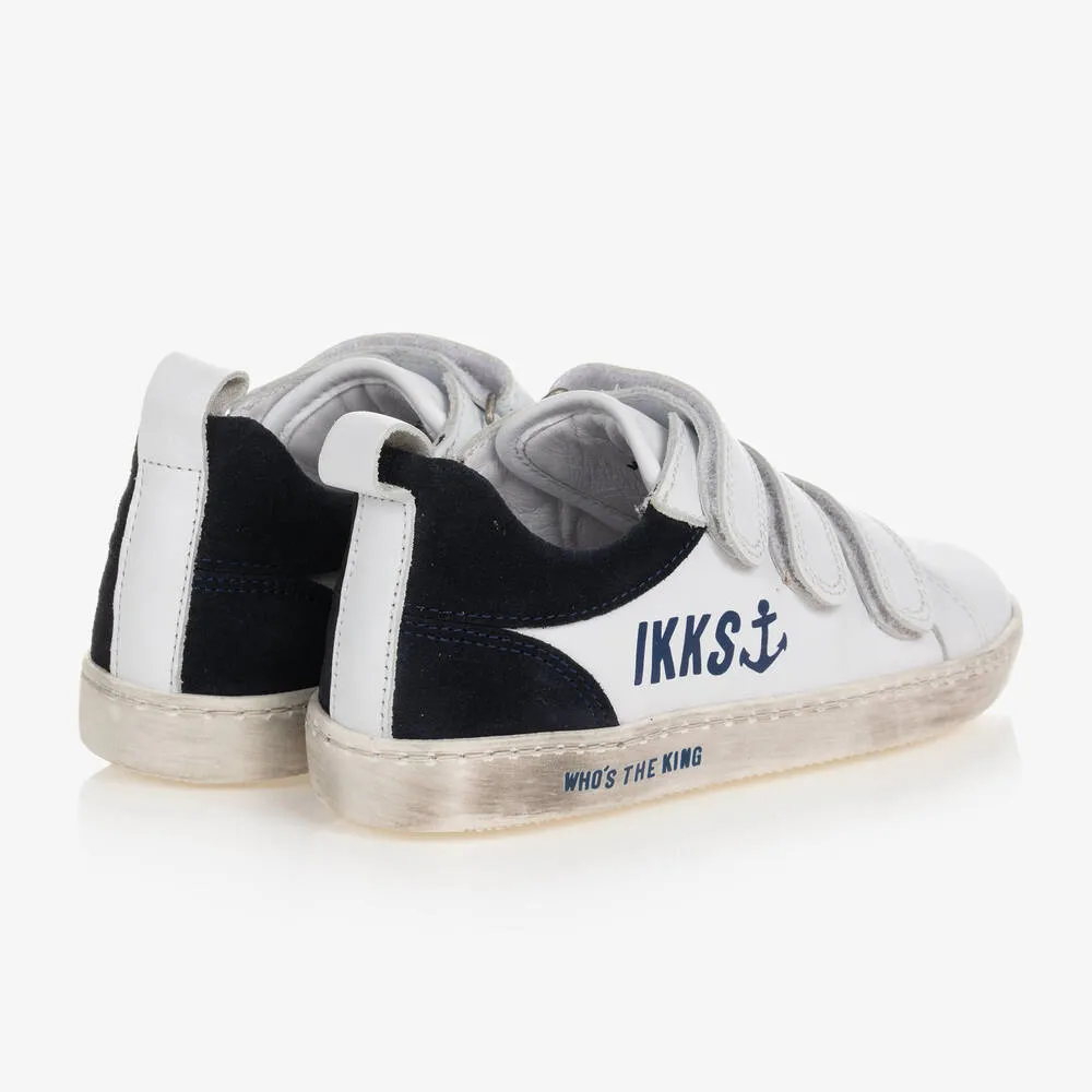 Boys White Leather Velcro Trainers