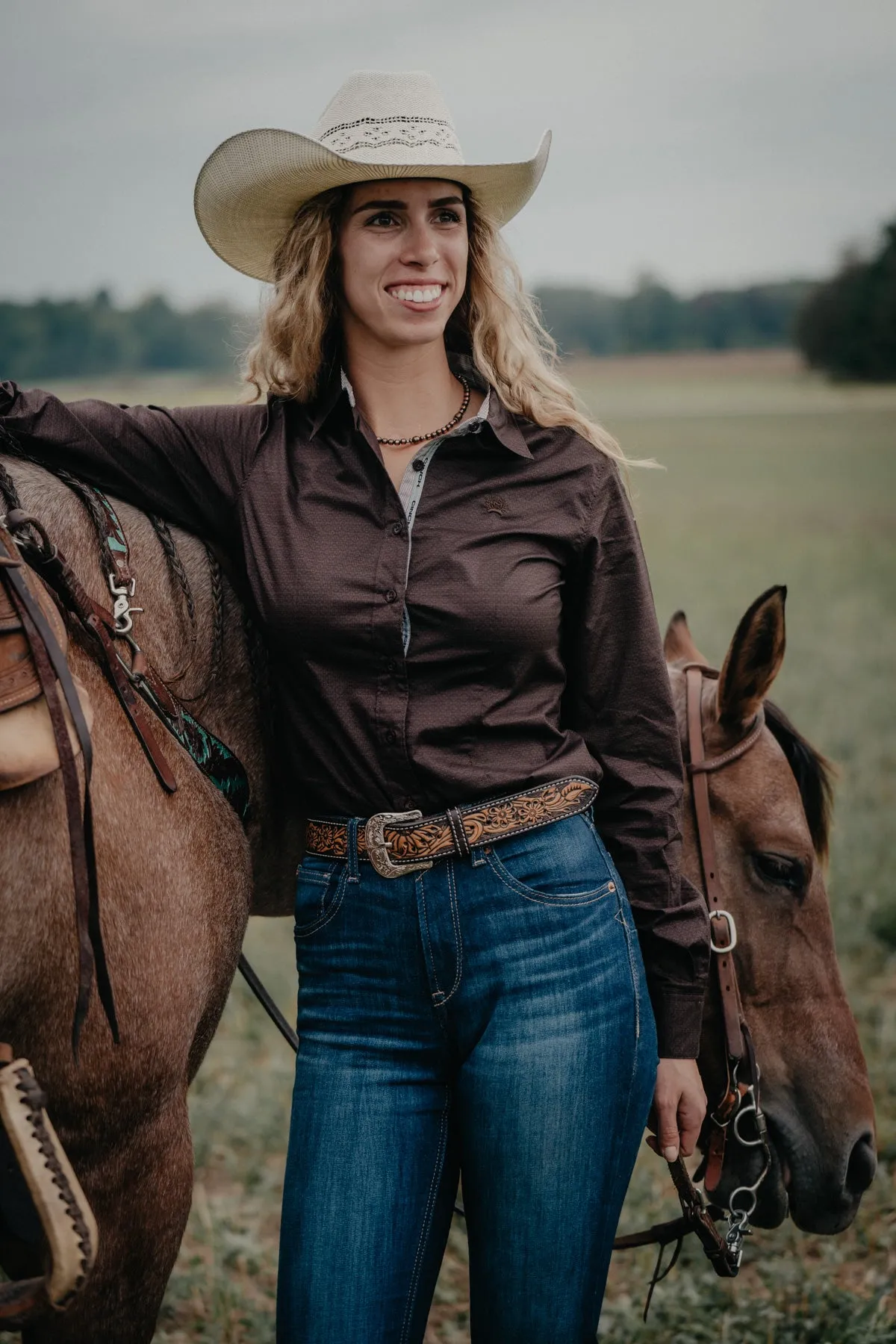 'Brandie' Women's CINCH Brown Button Up Shirt (XS-XXL)