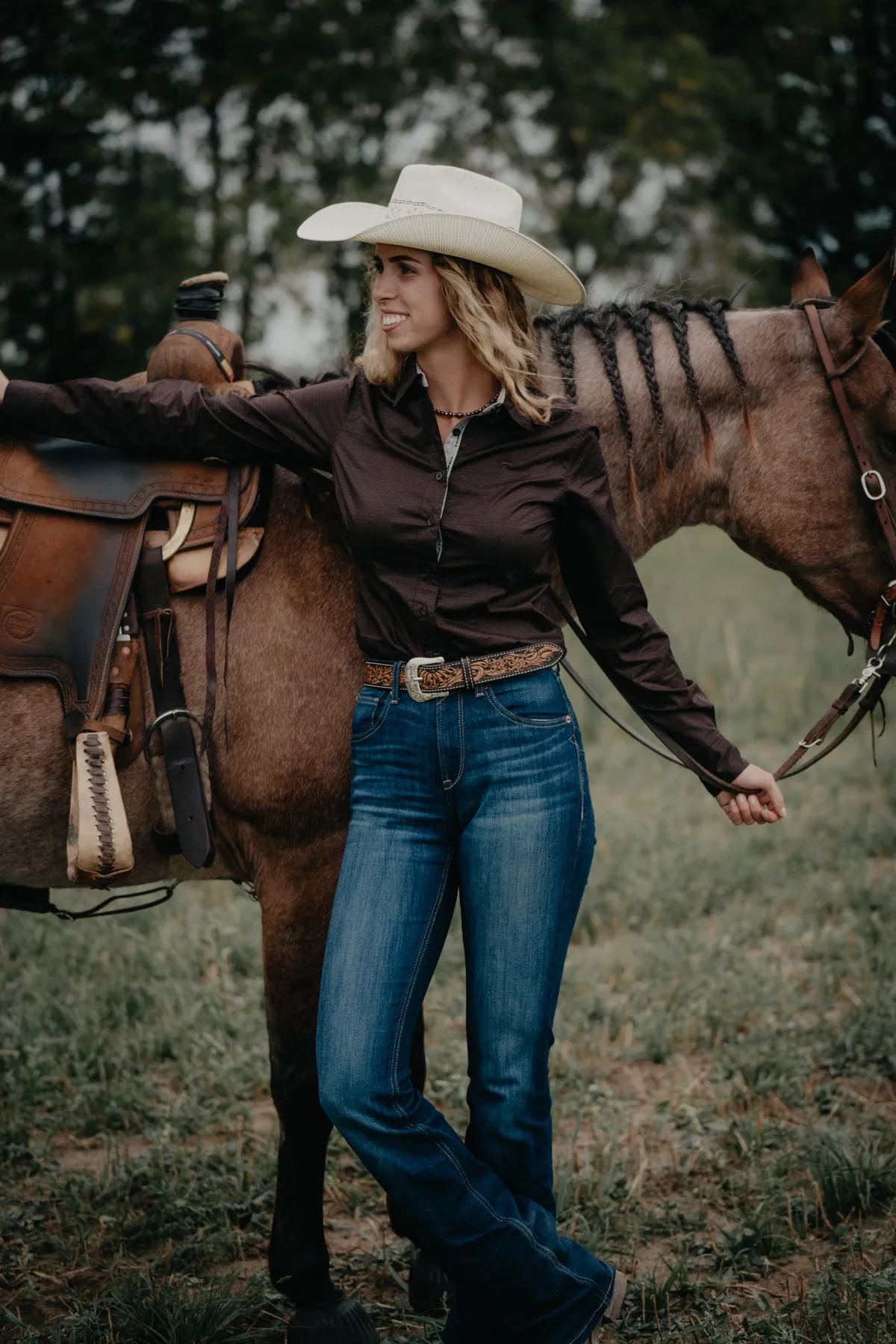 'Brandie' Women's CINCH Brown Button Up Shirt (XS-XXL)