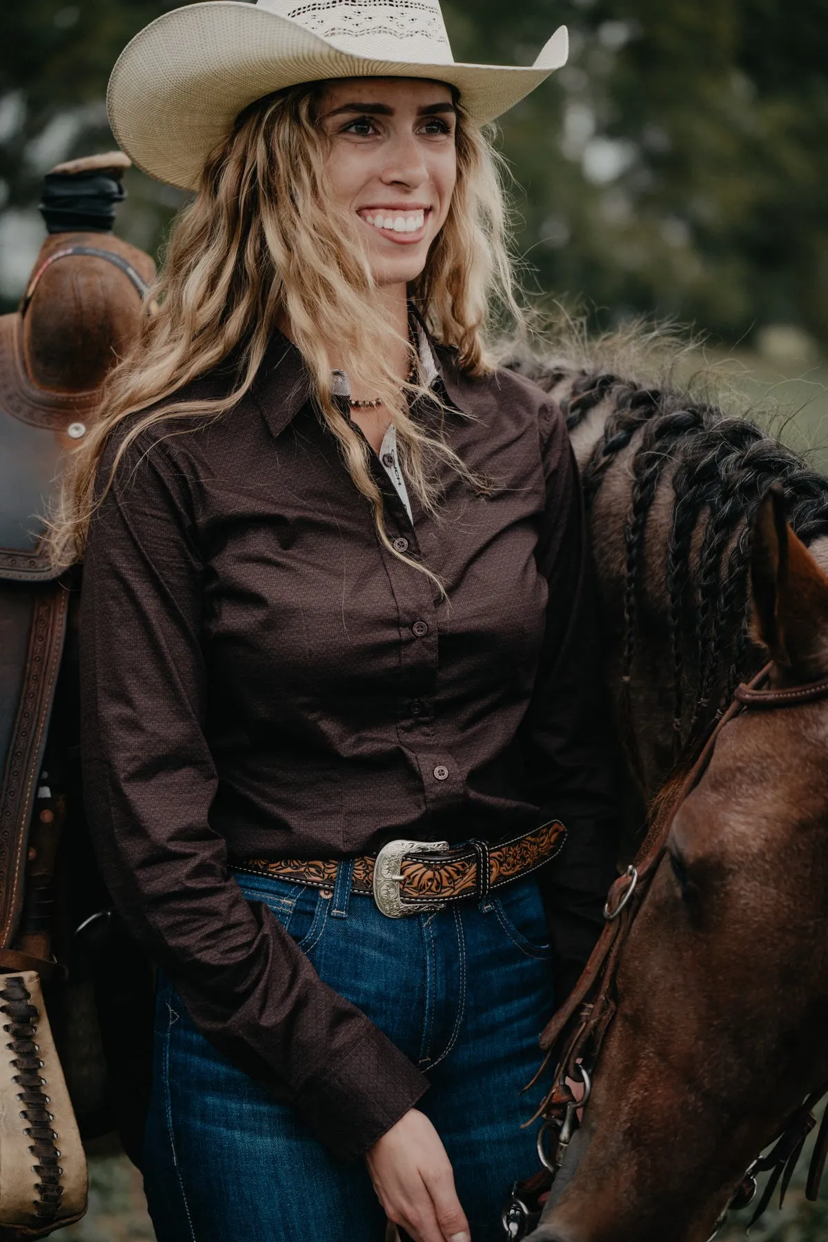 'Brandie' Women's CINCH Brown Button Up Shirt (XS-XXL)