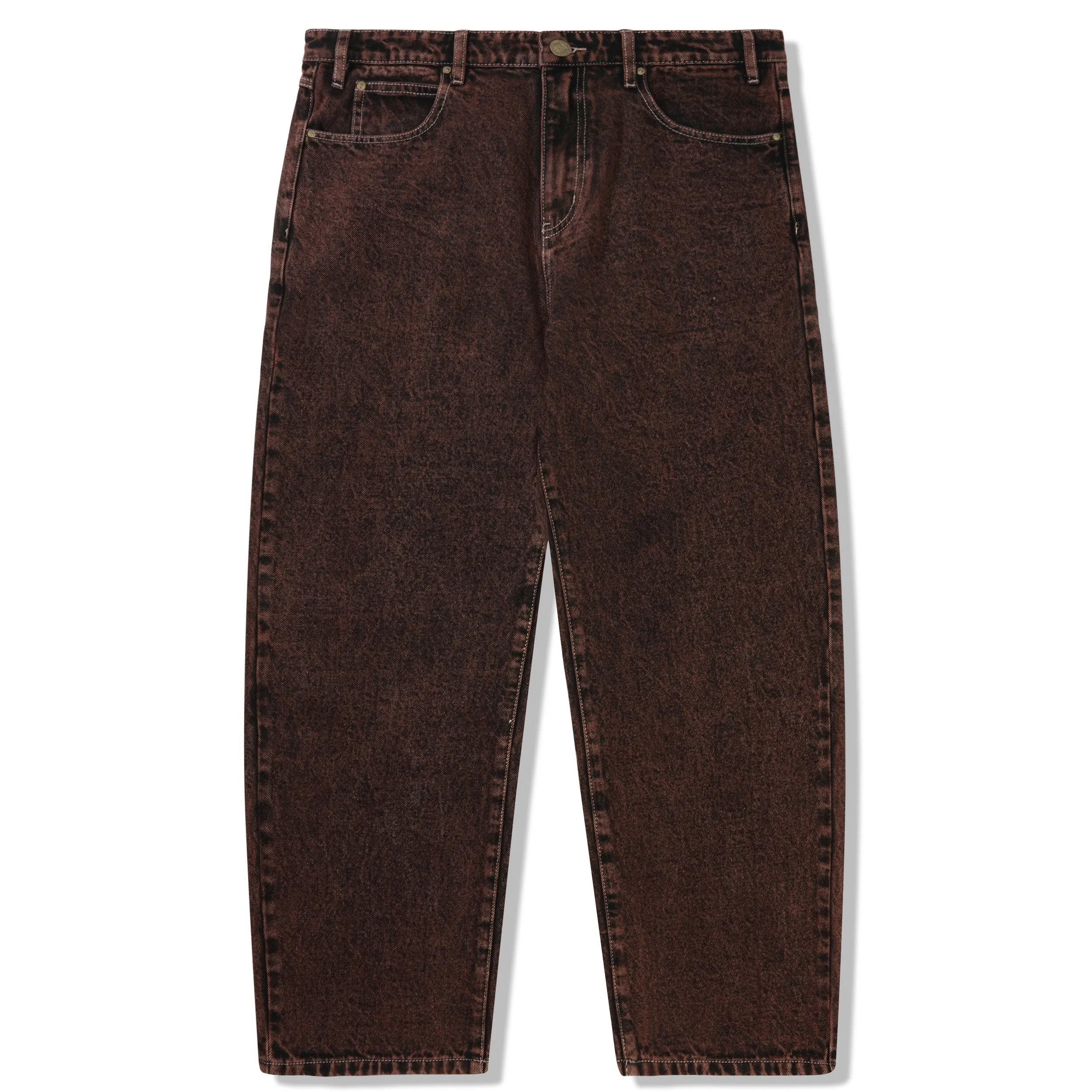 Brown acid wash denim jeans with Butter Goods applique