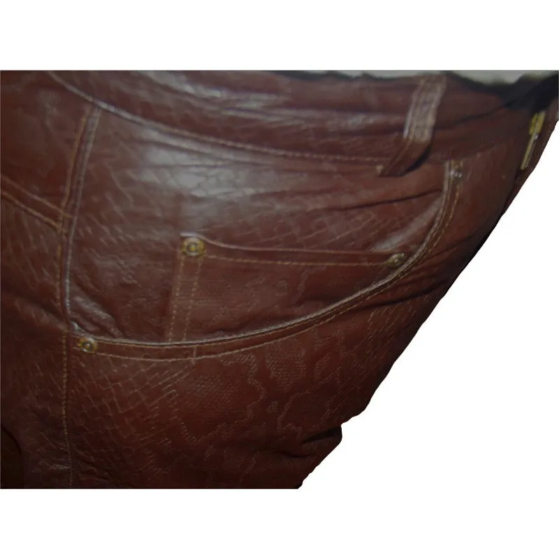 Brown Snakeskin Leather Jeans 5 Pocket | Clearance - last one 36 waist