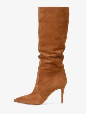 Brown Suede Pointed Toe Stiletto Heel Boots