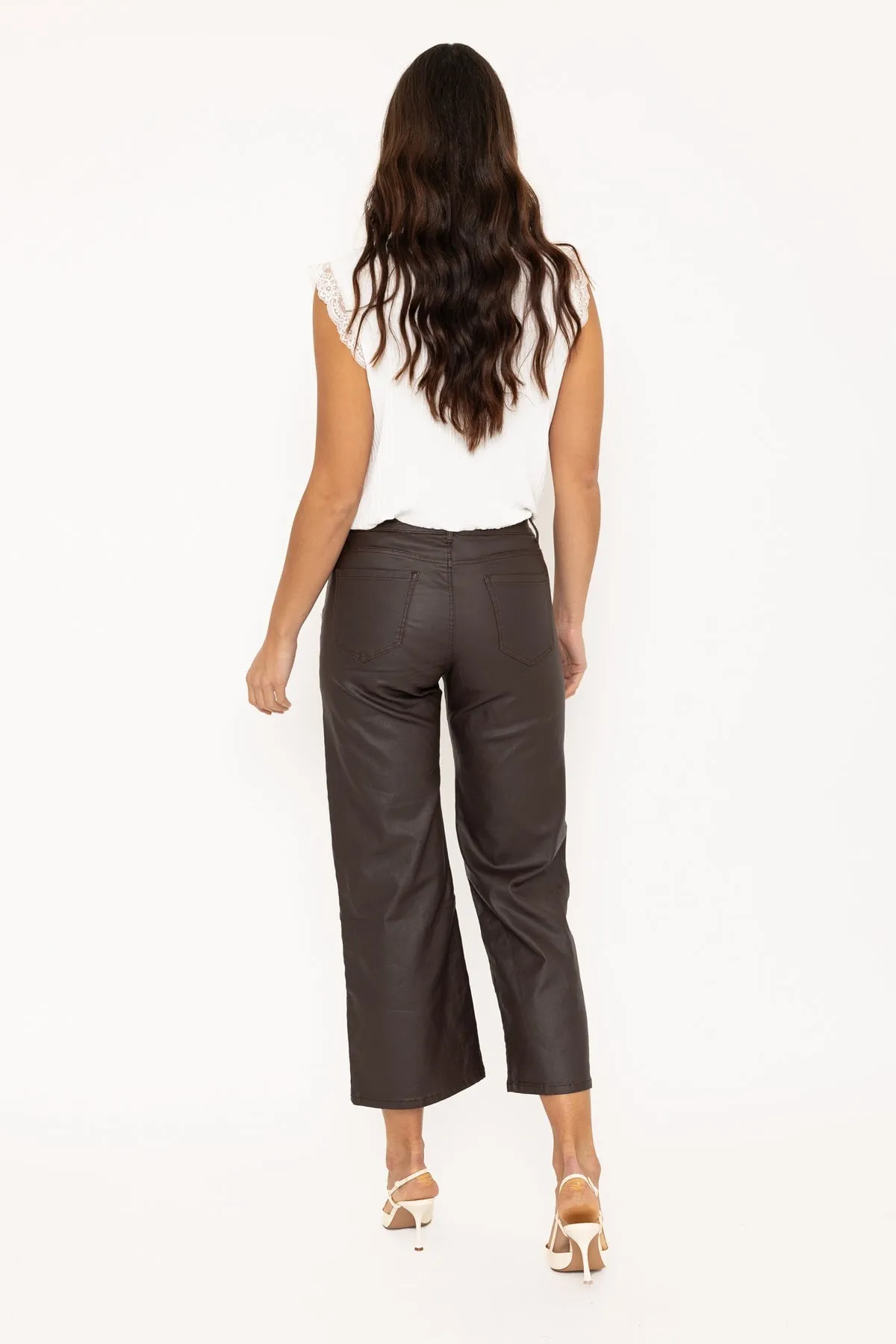 Brown Wide Leg Faux Leather Jeans