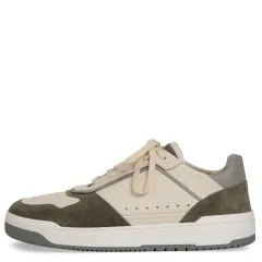 BRUNELLO CUCINELLI Olive/White Grained Calfskin Washed Suede Basket Trainers