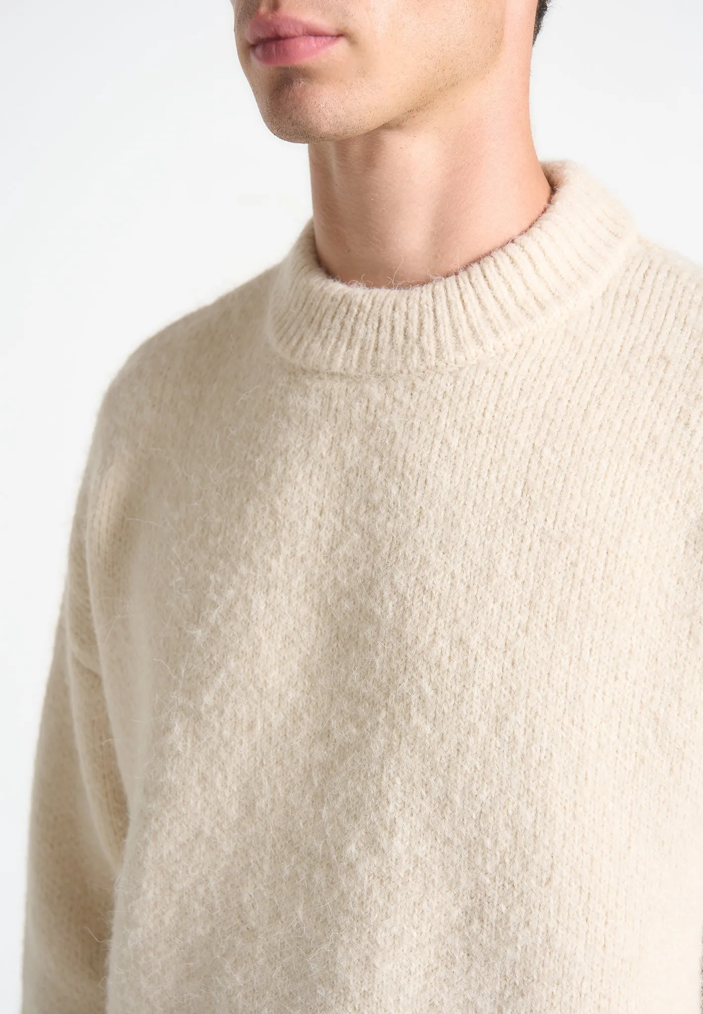 Brushed Wool Knit Jumper - Cream