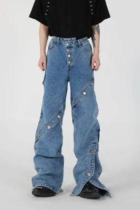 Button Loose Straight Jeans