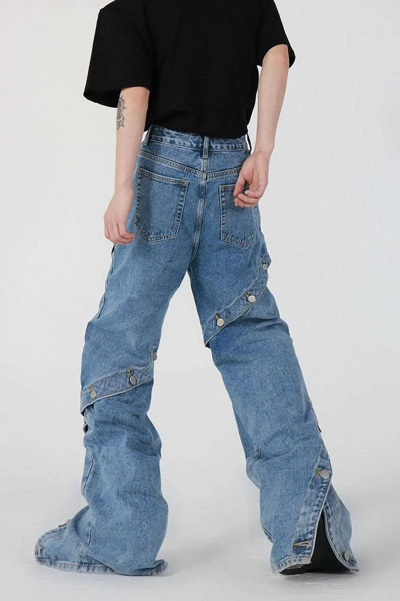 Button Loose Straight Jeans