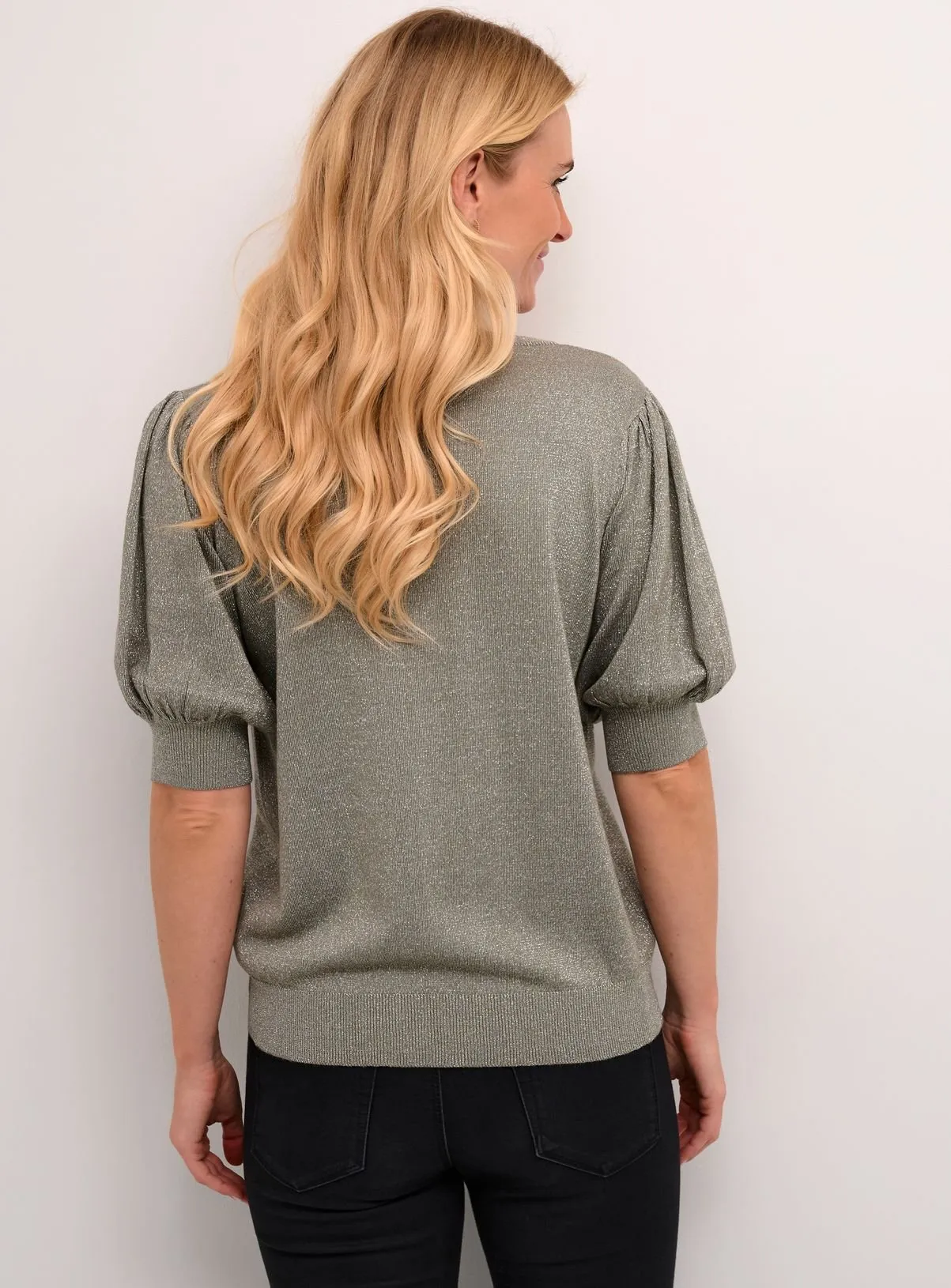 KAFFE Regina Round Neck Half Sleeve Pullover in Green XL