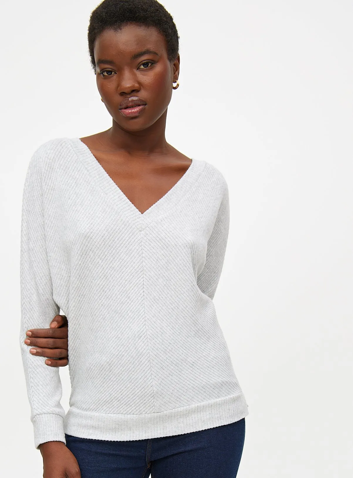 XXL Light Grey Soft Touch V Neck Jumper