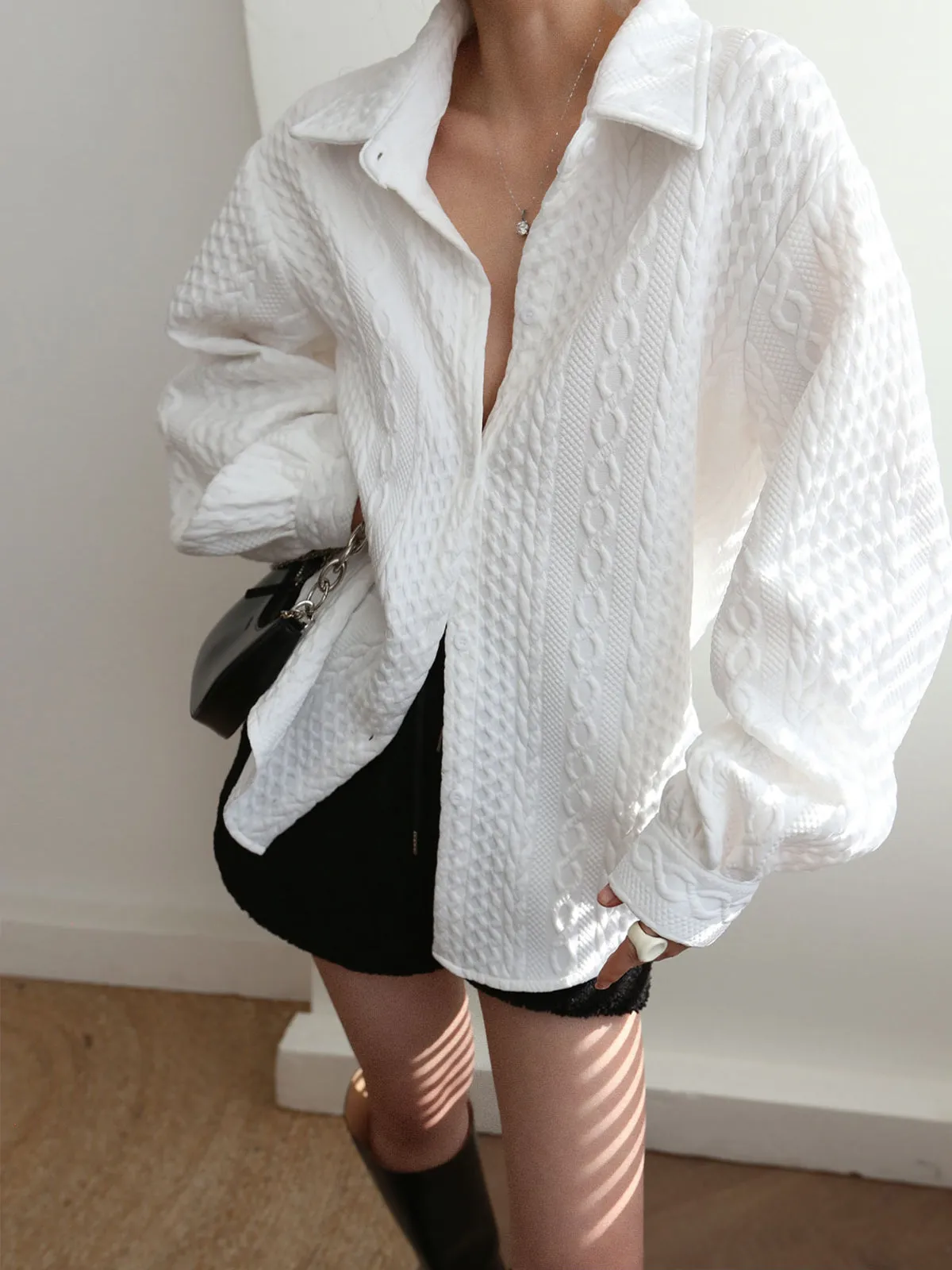 Cable Knit Oversized Shirt