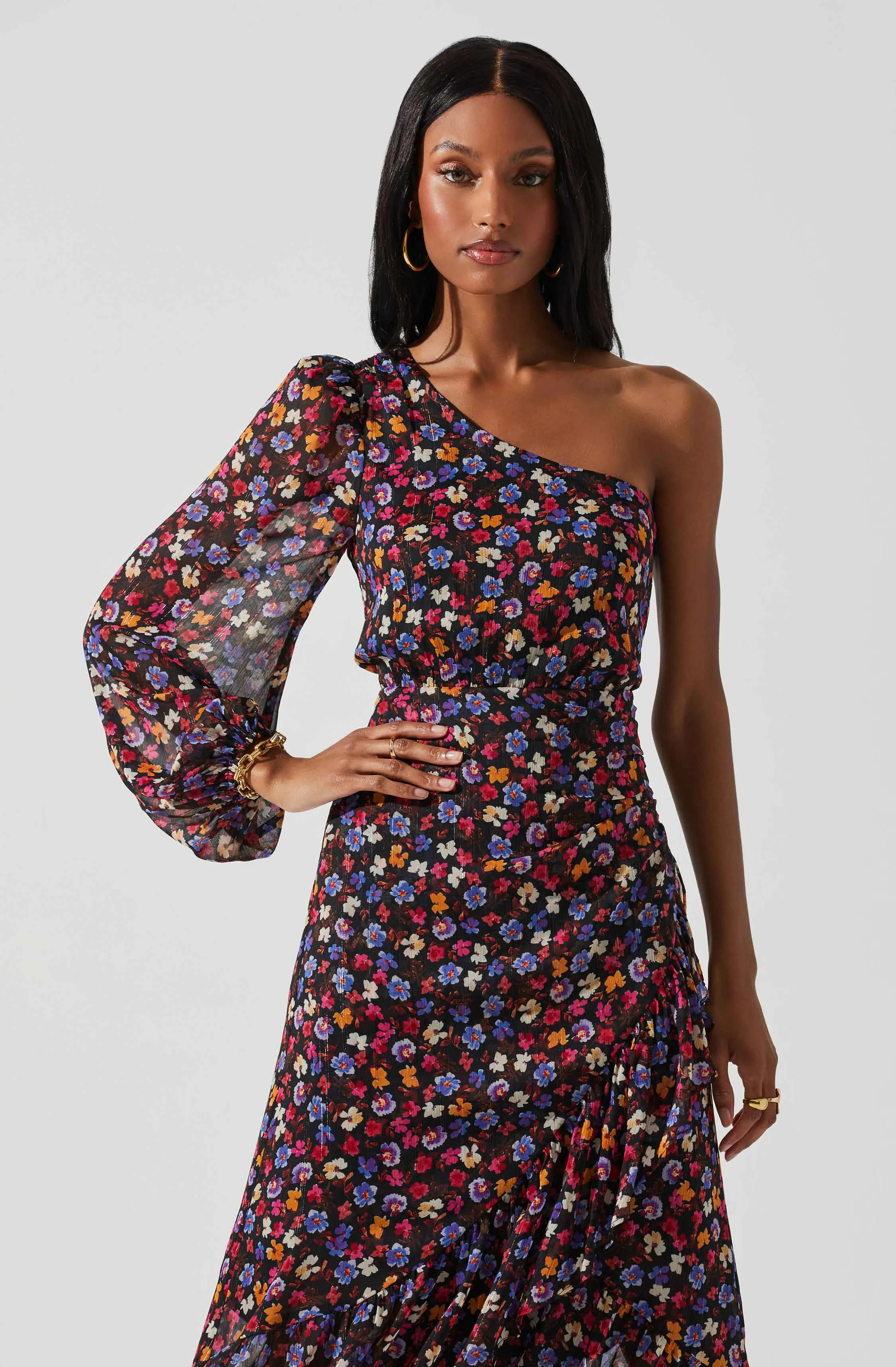 Calista One Shoulder Floral Midi Dress