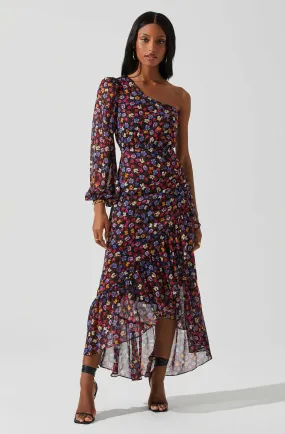 Calista One Shoulder Floral Midi Dress