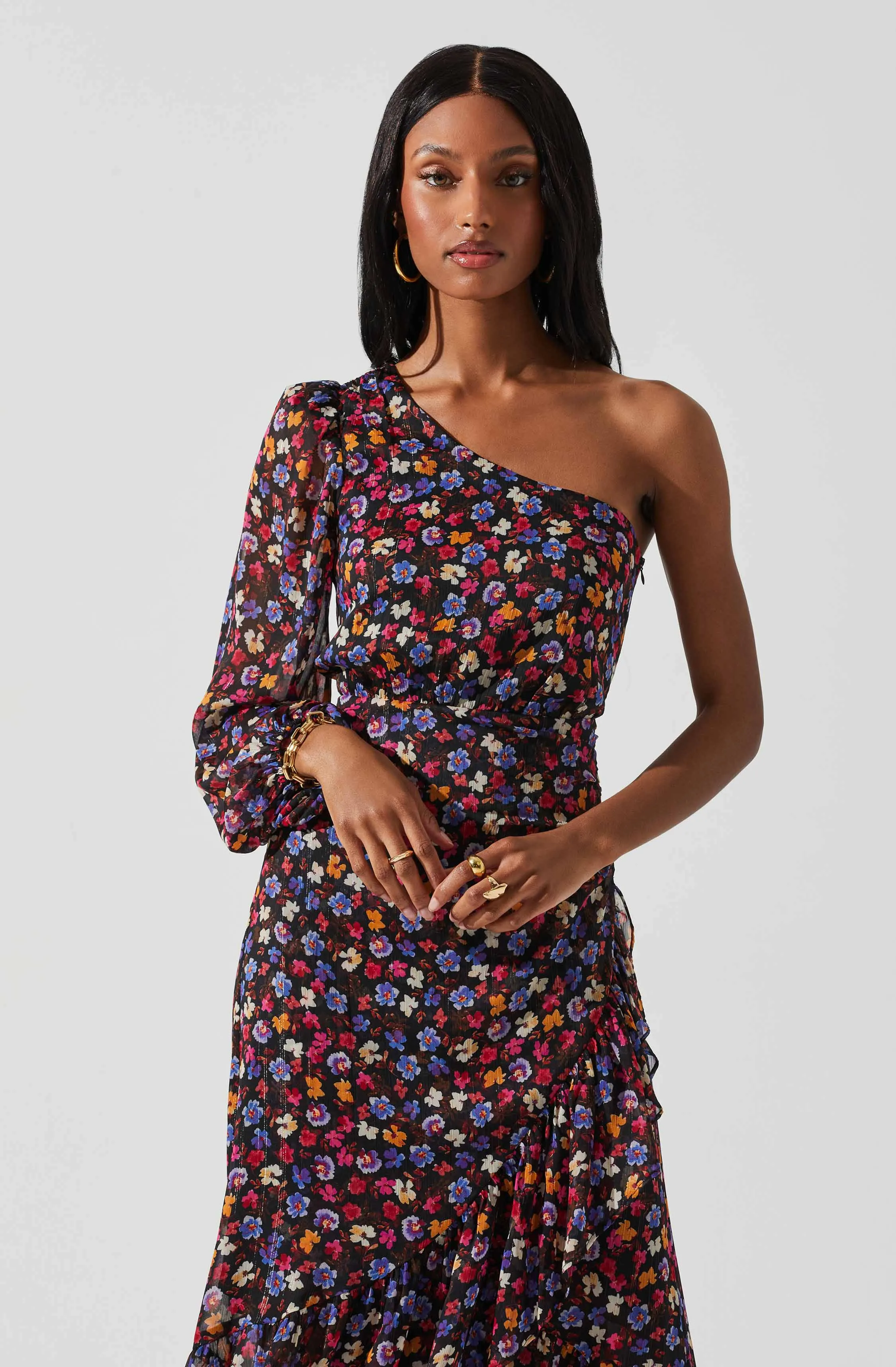 Calista One Shoulder Floral Midi Dress