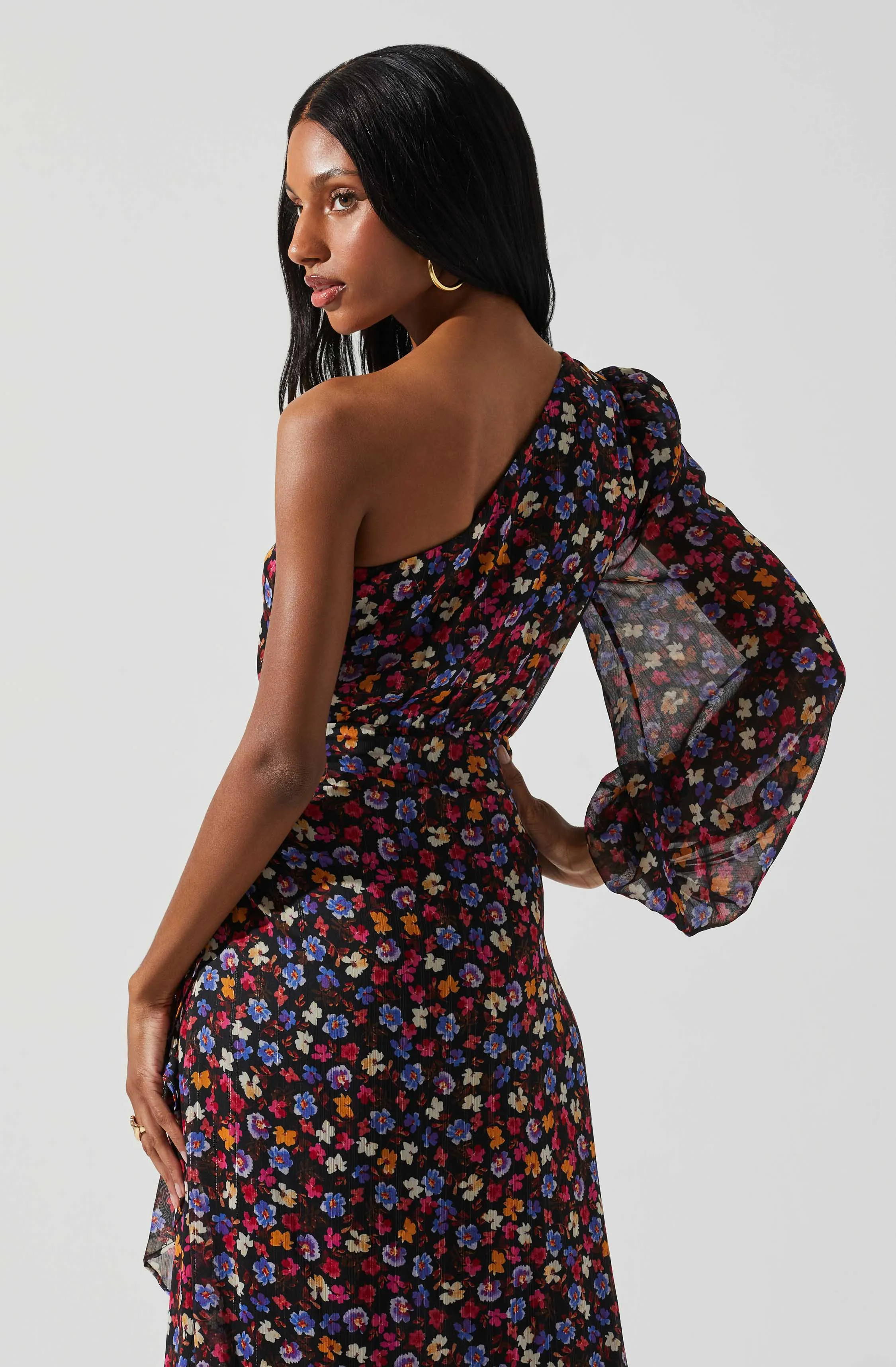 Calista One Shoulder Floral Midi Dress