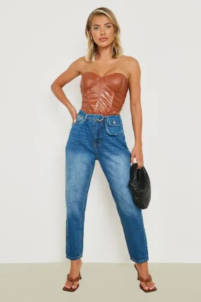 Cargo Pocket Belted Mom Jeans