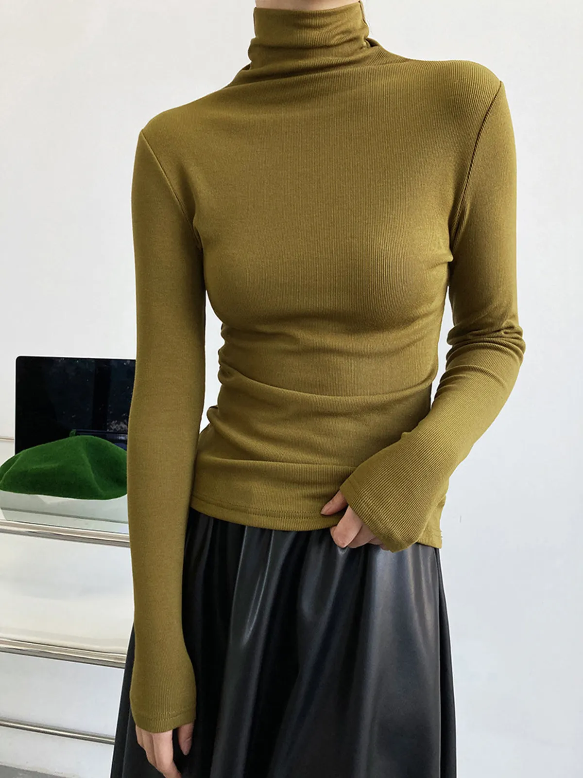 Casual Ribbed Turtleneck Shirt