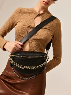 Chain Decor Zipper Shoulder Bag