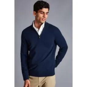 Navy Blue Pure Cashmere Zip Neck Jumper for Men by CHARLES TYRWHITT