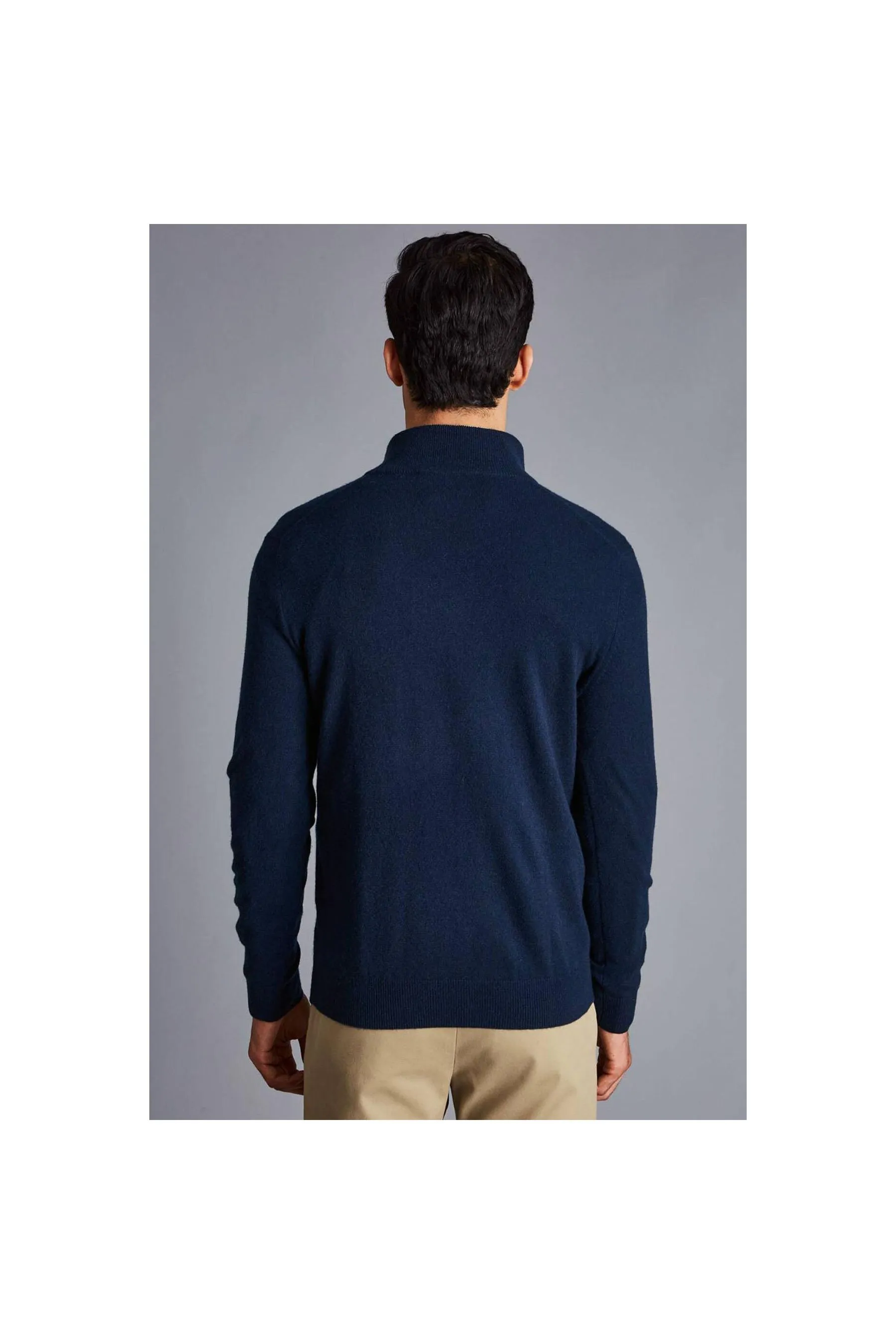 Navy Blue Pure Cashmere Zip Neck Jumper for Men by CHARLES TYRWHITT