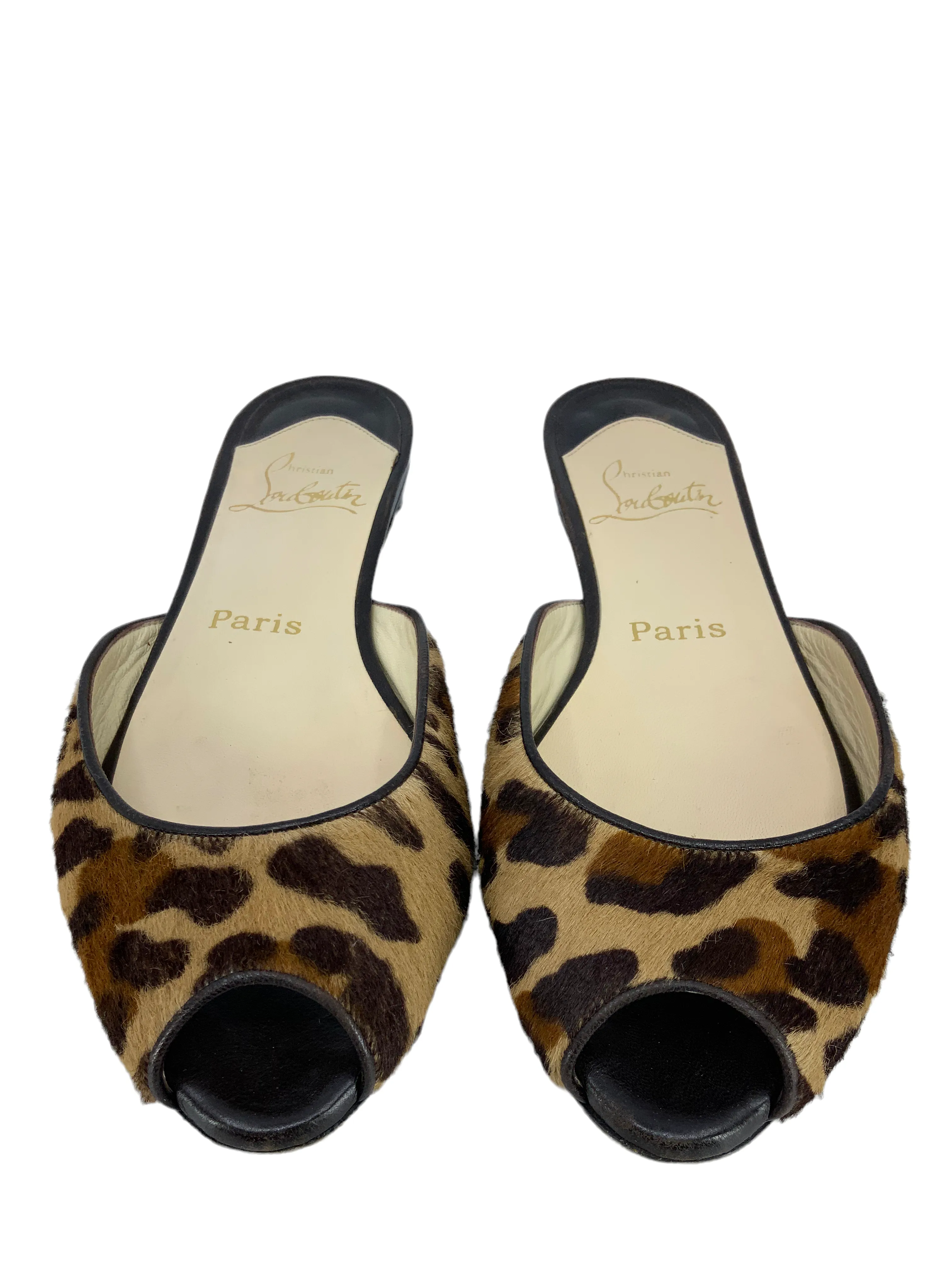 Christian Louboutin Leopard Print Pony Hair Peep Toe Flats Size 7.5