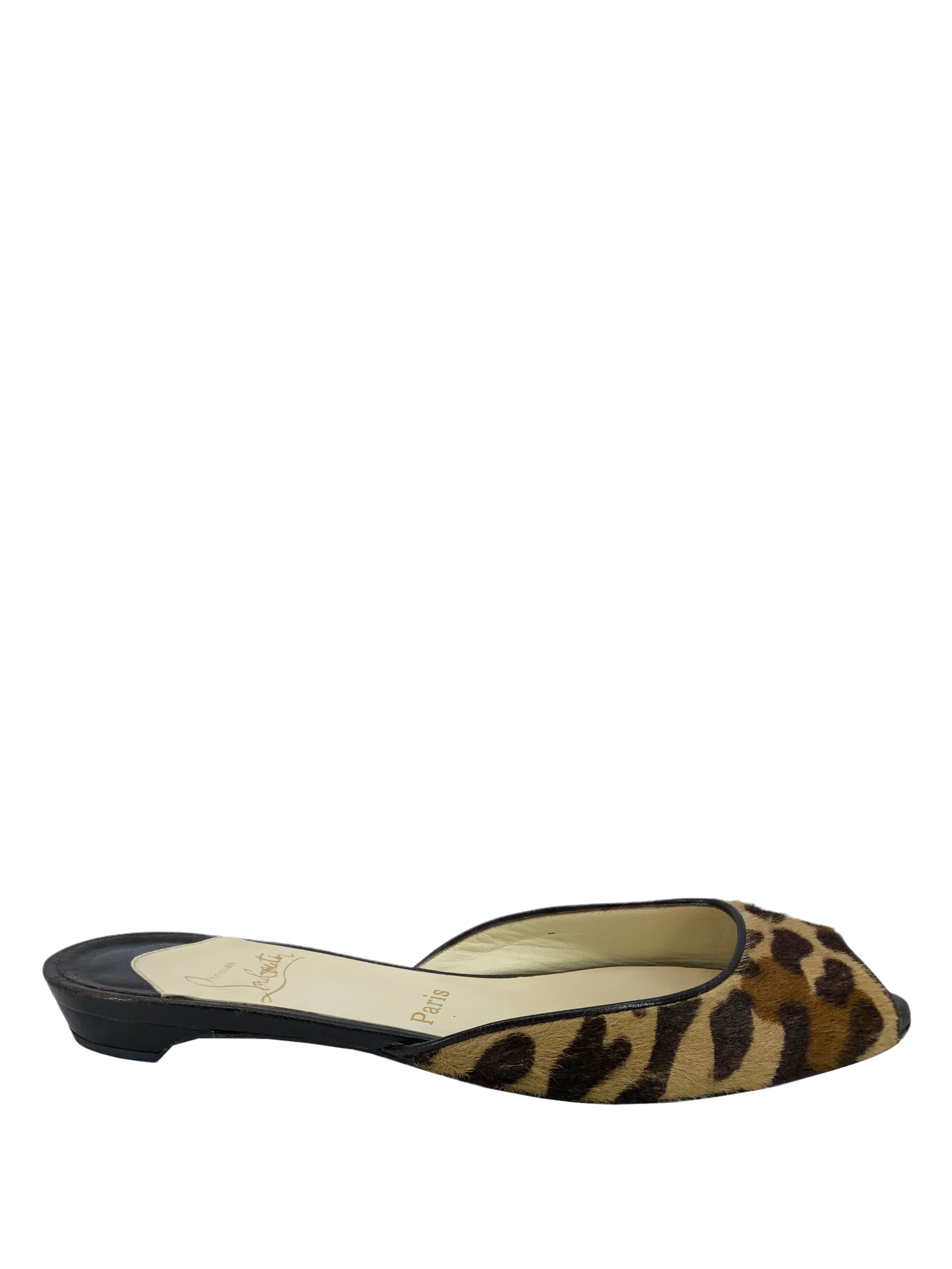 Christian Louboutin Leopard Print Pony Hair Peep Toe Flats Size 7.5