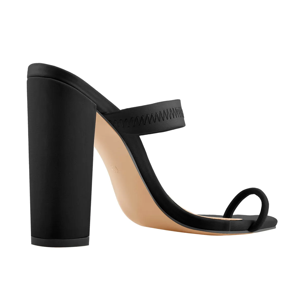 Chunky high heel sandals with toe ring in black - mules style