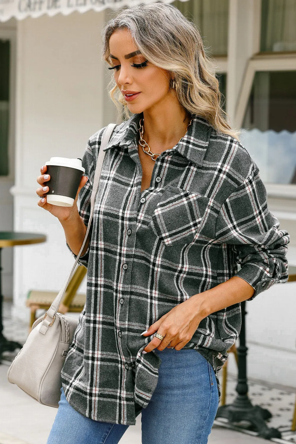 Button Down Shirt with Collared Neck and Long Sleeves