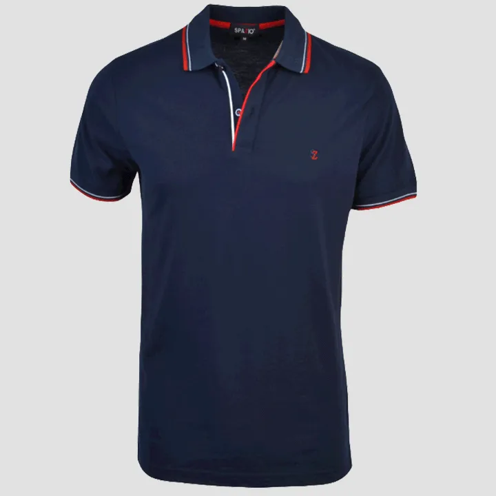 Contrast Striped Polo (Navy / Red)