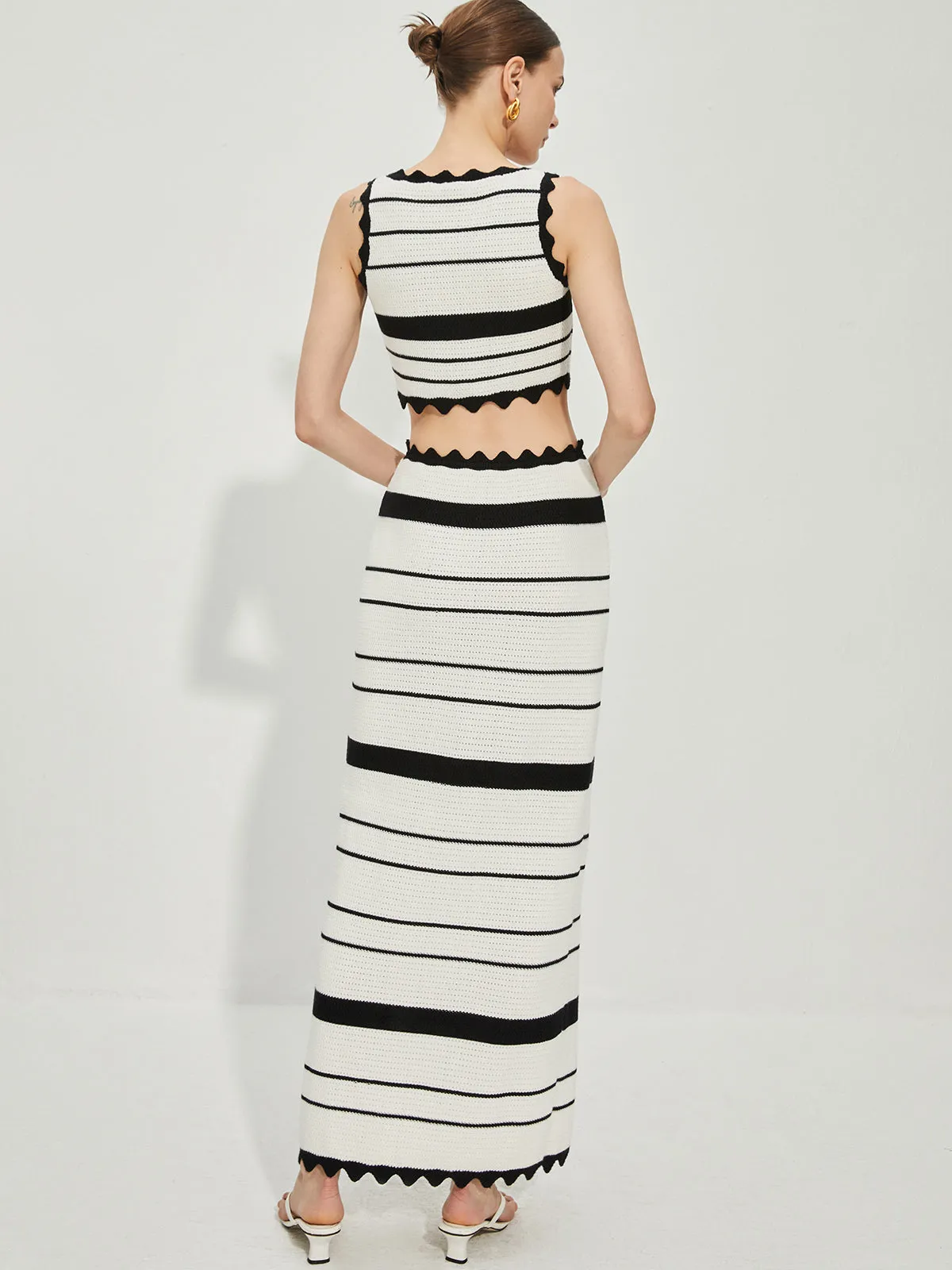 Contrast Trim Stripe Knit Skirt Set