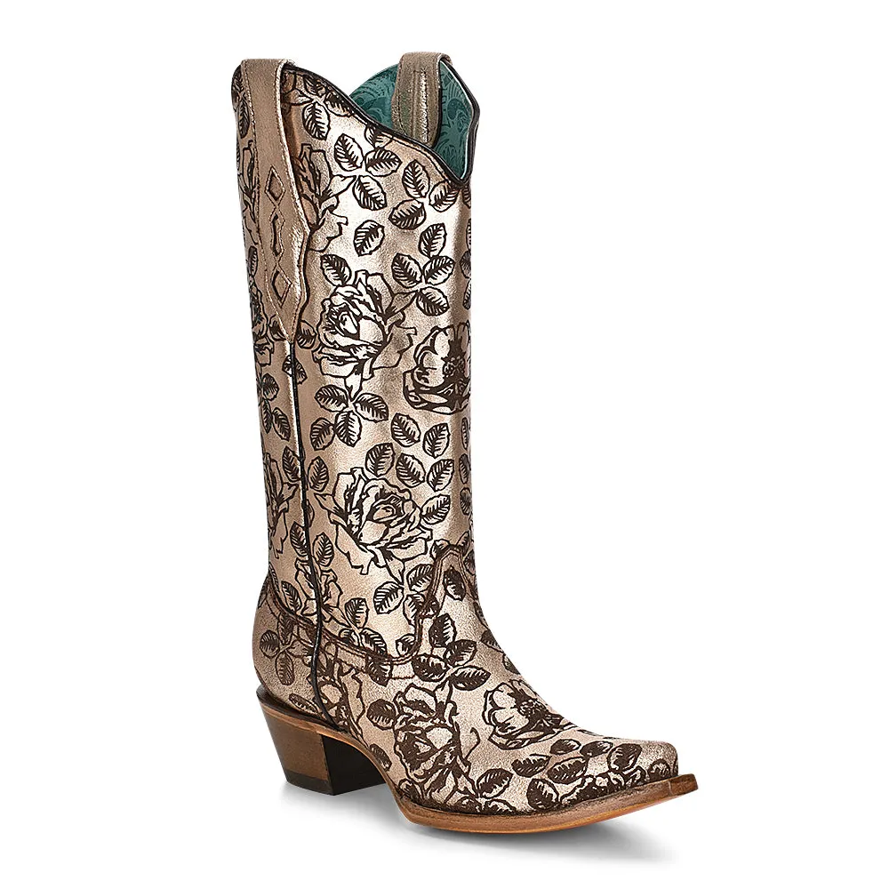 Corral Women's 13 Golden Floral Laser Snip Toe Western Boot: Best Western Boots for Women 