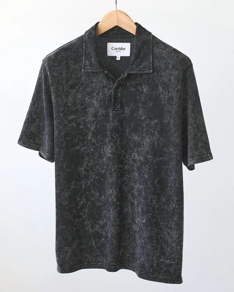 Corridor Men's Acid Wash Short Sleeve Polo Shirt - Black