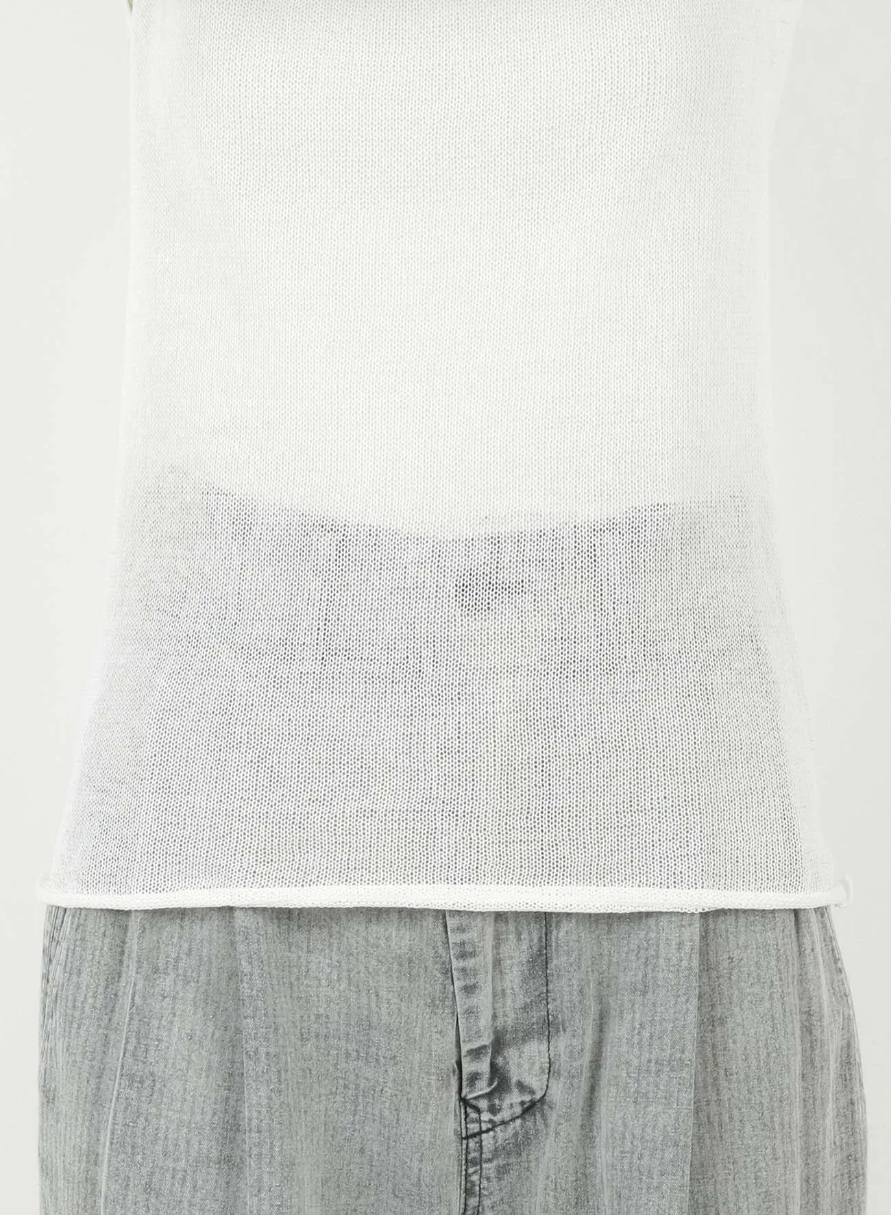 COTTON FAUX LINEN KNIT ROUND NECK TANK TOP