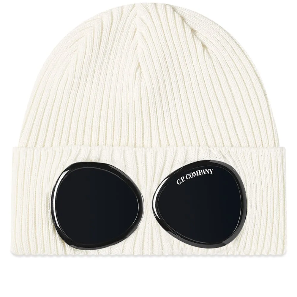 Cotton Knit Goggle Beanie Gauze White