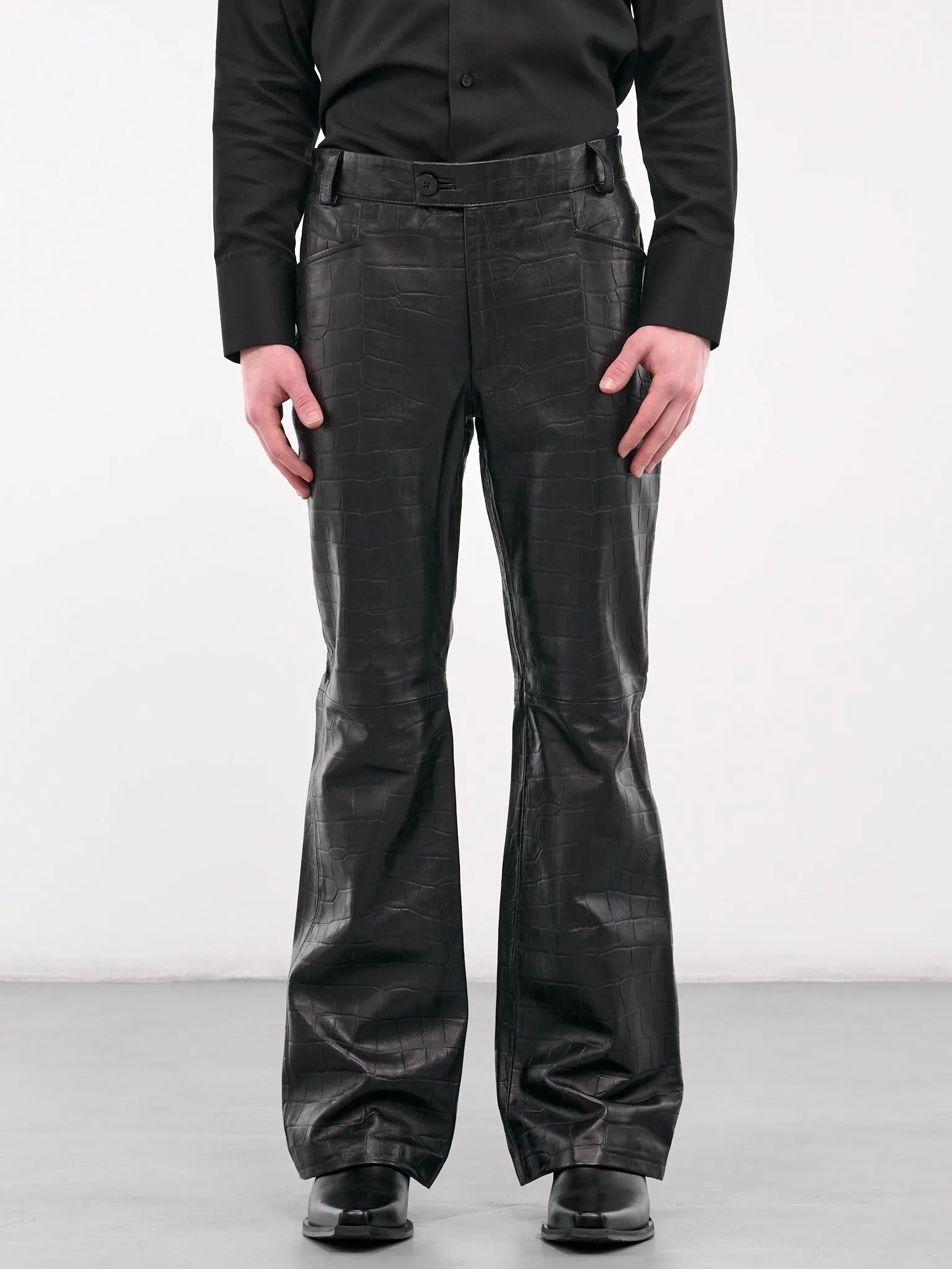 Crocodile Embossed Flare Trousers (PT14CL-LE42-BLACK-CROCODILE)