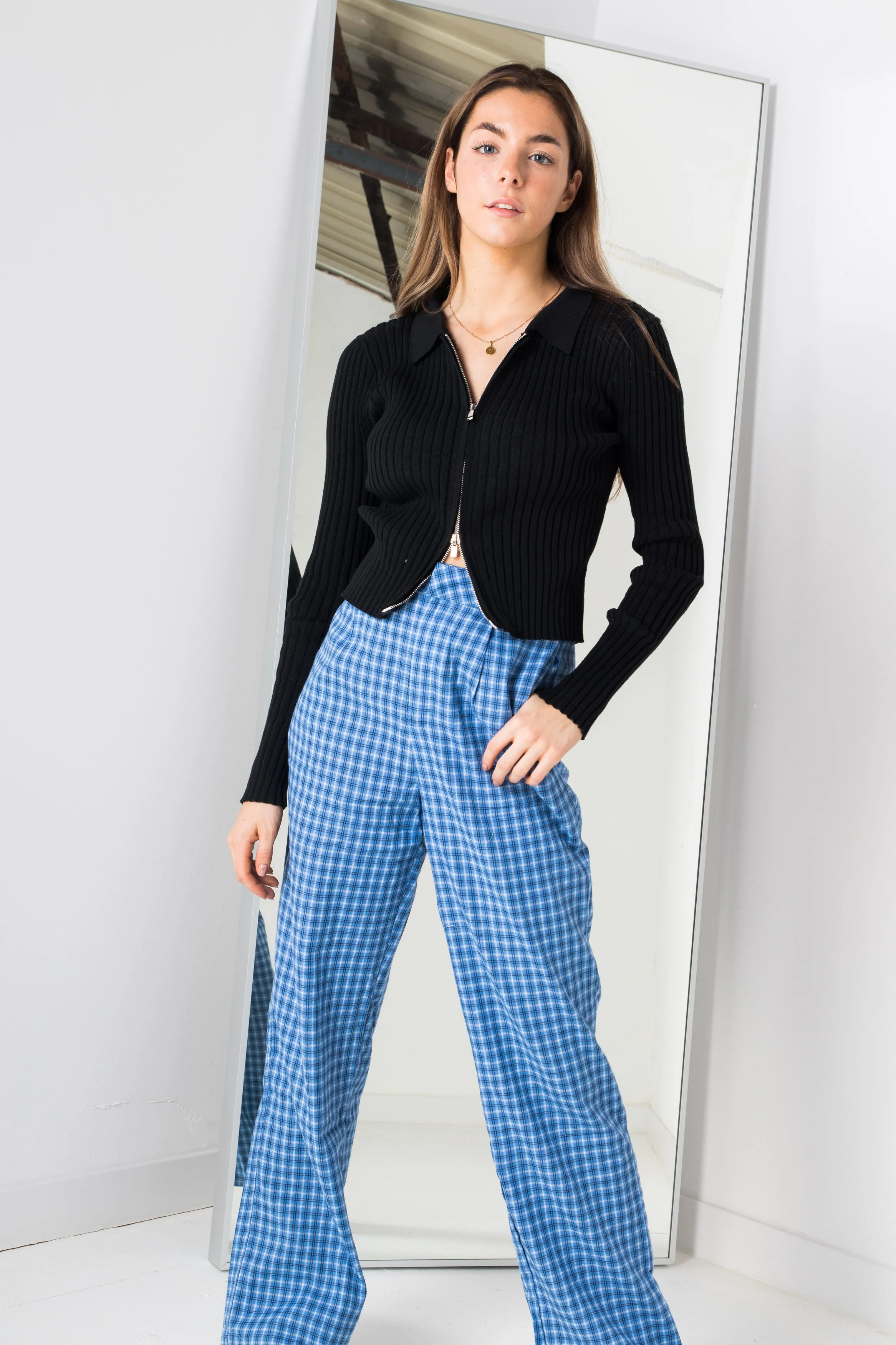 Daisy Street Trousers in Blue Check