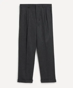 Dark Grey Wool Flannel Carrot Trousers