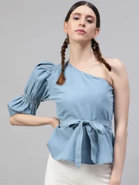 Denim One Shoulder Top