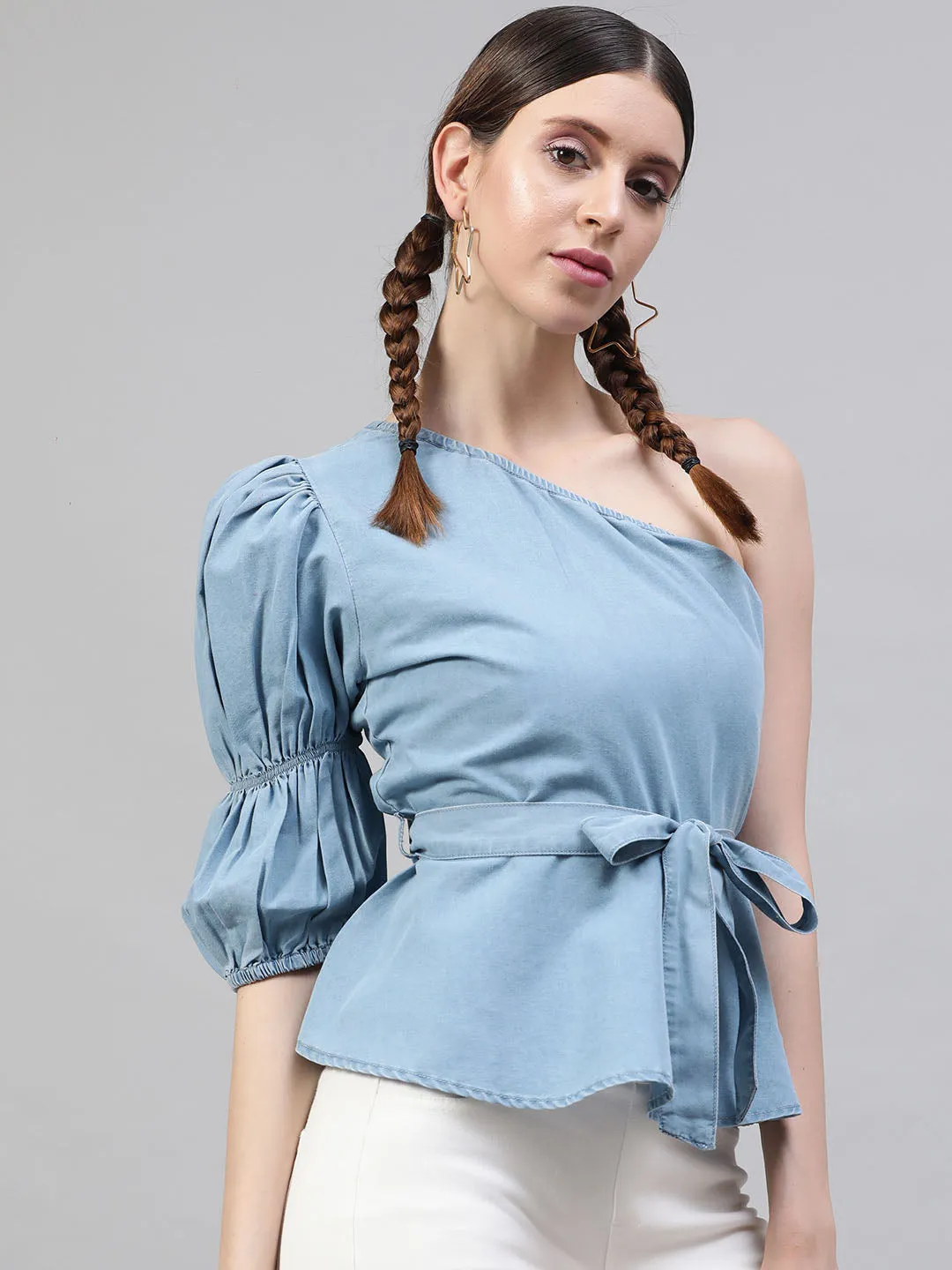 Denim One Shoulder Top