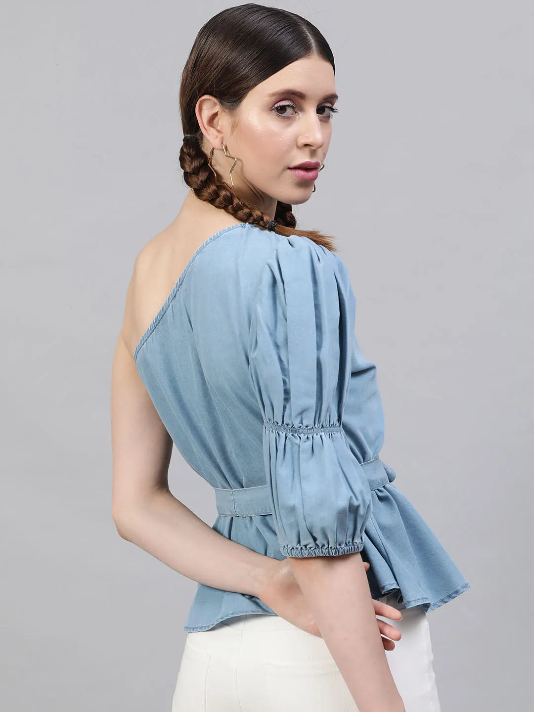 Denim One Shoulder Top