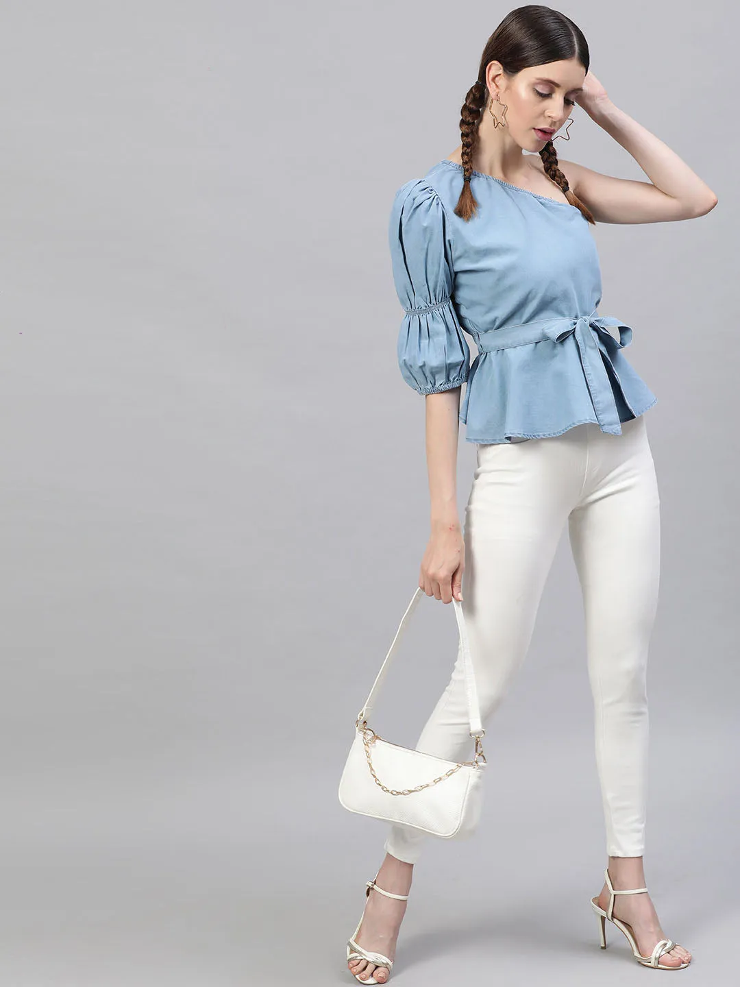 Denim One Shoulder Top