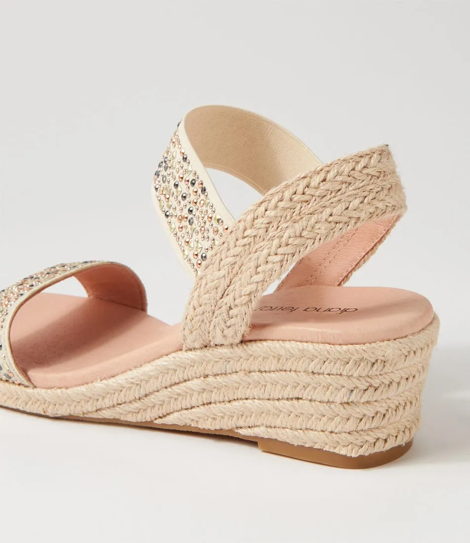 DIANA FERRARI Heline Cream Pearl Rope Elastic Espadrilles