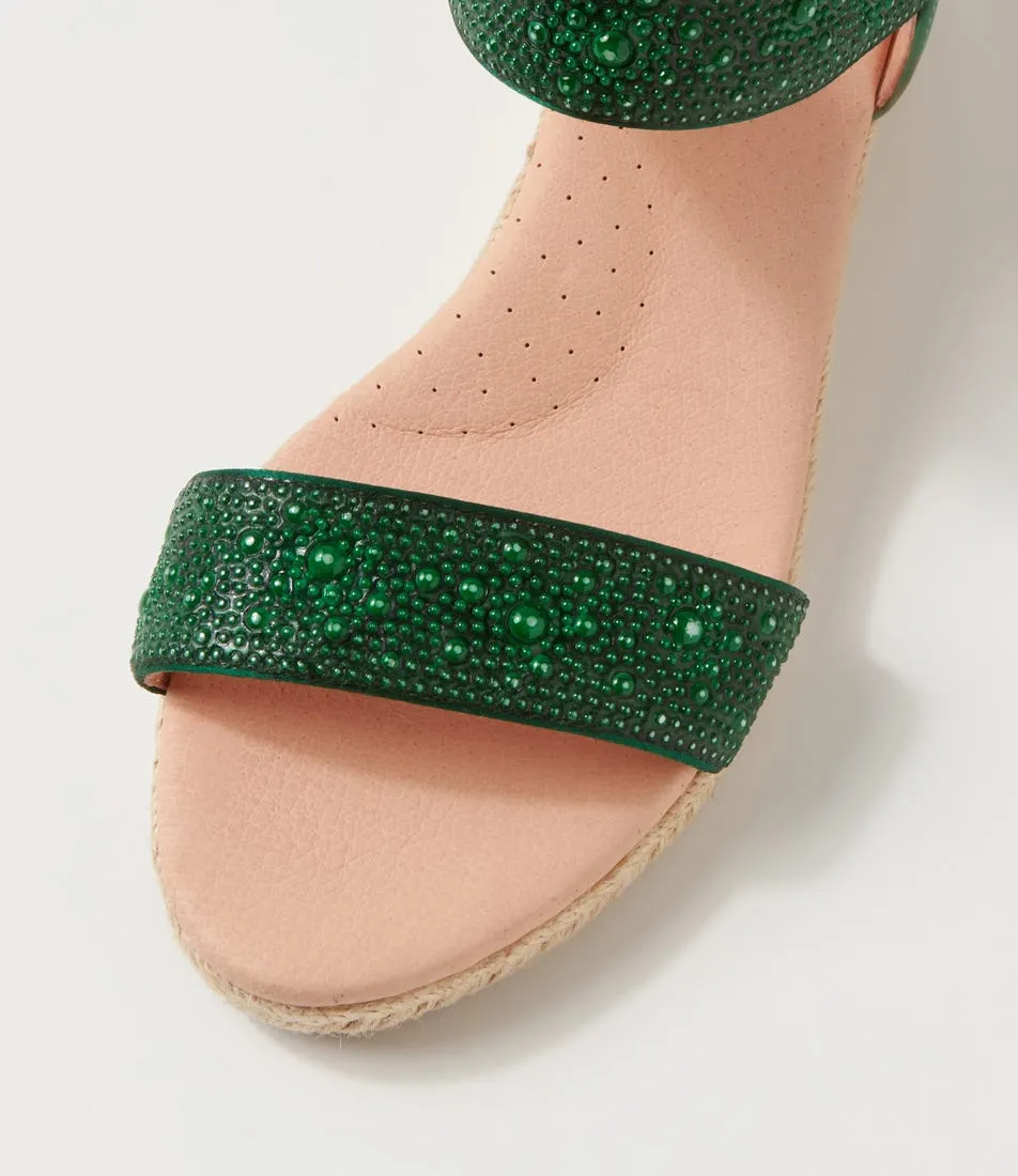 DIANA FERRARI Heline Emerald Pearl Elastic Leather Espadrilles