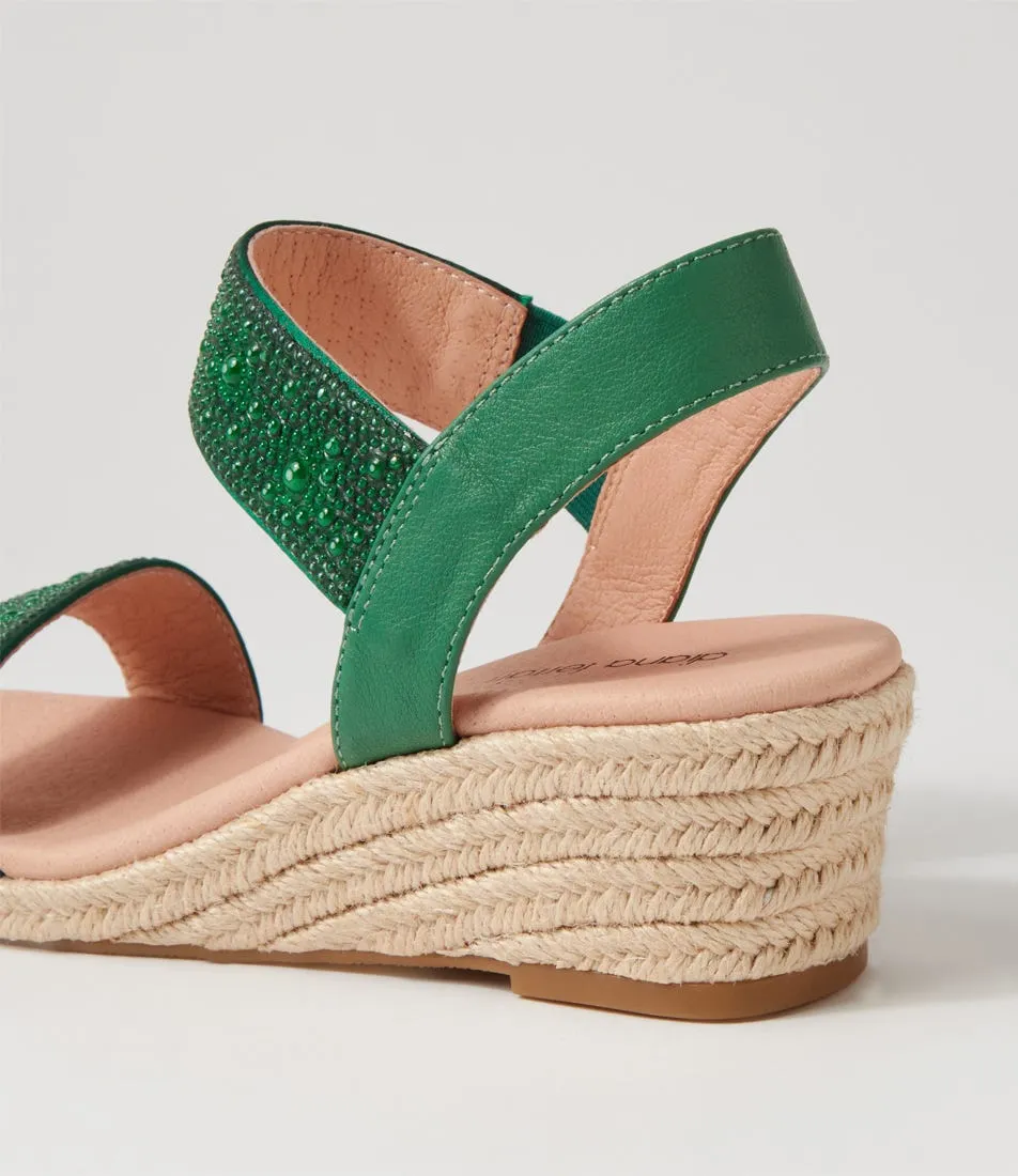 DIANA FERRARI Heline Emerald Pearl Elastic Leather Espadrilles